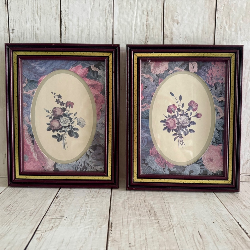 Vintage Floral Victorian Framed Art Prints Set of 2 Home Interiors Framed 8x10